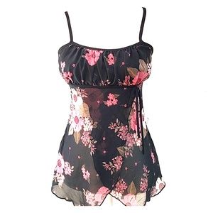 3/$33 - Black Pink Cream Floral Semi Transparent Camisole